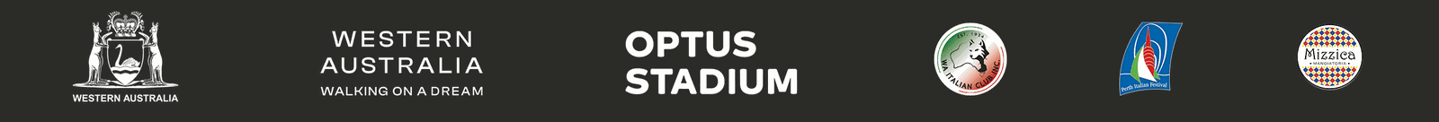 Festival partners: Government of Western Australia, Western Australia, Optus Stadium, WA Italian Club, Perth Italian Festival and Mizzica